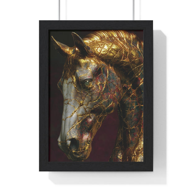 Elegant Horse Framed Art Print | Gold Abstract Horse Wall Decor, Horse Lover Gift, Rustic Home Decor, Equine Print