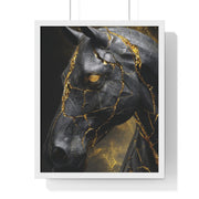 Elegant Horse Framed Art Print, Modern Wall Decor, Unique Home Accent, Gift for Horse Lovers, Art for Living Room, Black Gold Art