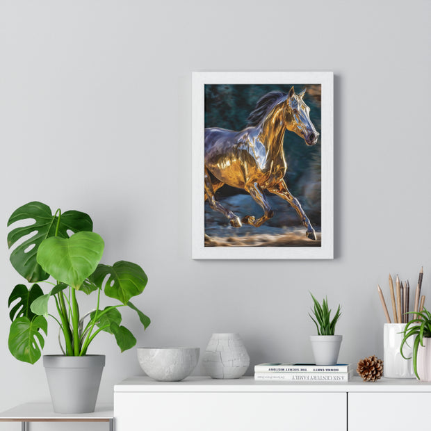 Golden Horse Framed Poster, Equestrian Art, Animal Lover Gift, Home Decor, Wall Art, Gift for Horse Enthusiasts