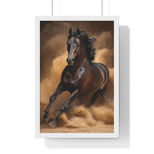 Elegant Galloping Horse Vertical Framed Poster, Equine Art, Horse Lover Gift, Home Decor, Animal Wall Art, Rustic Style, Equine Wall Decor