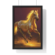 Golden Horse Vertical Framed Poster, Equestrian Decor, Horse Lover Gift, Wall Art, Home Office Decoration