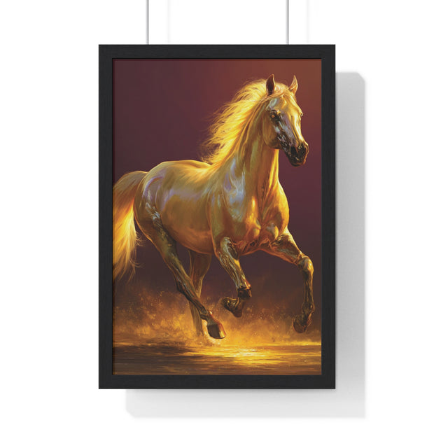 Golden Horse Vertical Framed Poster, Equestrian Decor, Horse Lover Gift, Wall Art, Home Office Decoration