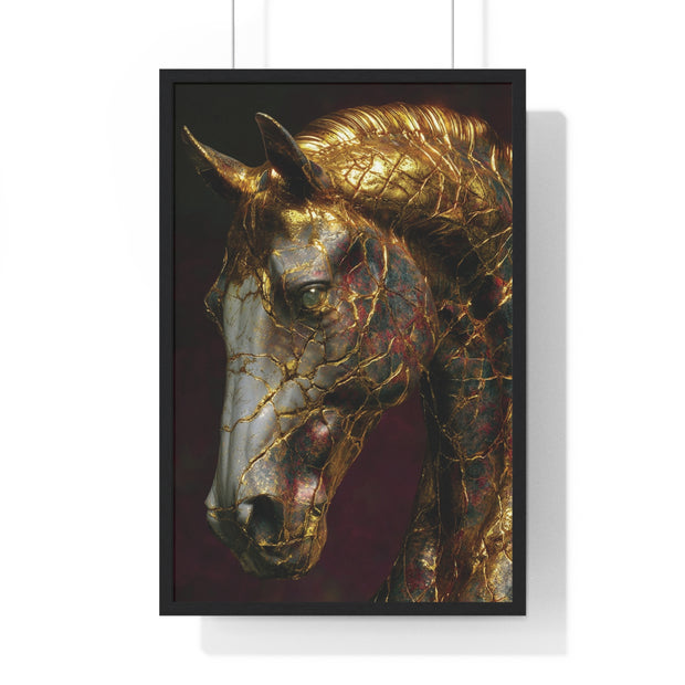 Elegant Horse Framed Art Print | Gold Abstract Horse Wall Decor, Horse Lover Gift, Rustic Home Decor, Equine Print