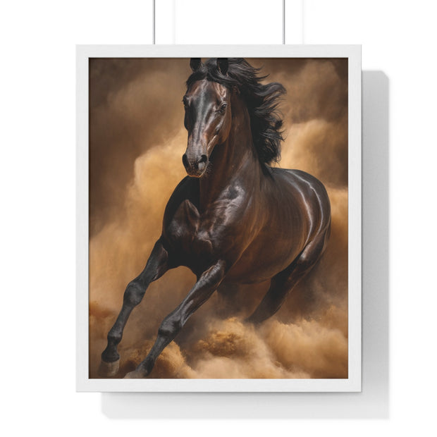 Elegant Galloping Horse Vertical Framed Poster, Equine Art, Horse Lover Gift, Home Decor, Animal Wall Art, Rustic Style, Equine Wall Decor