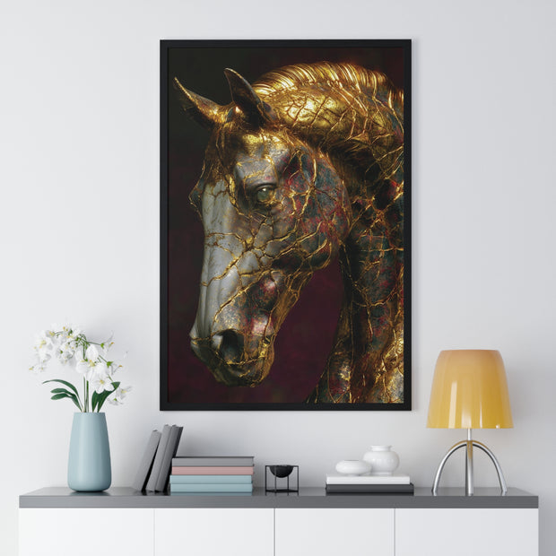 Elegant Horse Framed Art Print | Gold Abstract Horse Wall Decor, Horse Lover Gift, Rustic Home Decor, Equine Print