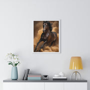 Elegant Galloping Horse Vertical Framed Poster, Equine Art, Horse Lover Gift, Home Decor, Animal Wall Art, Rustic Style, Equine Wall Decor