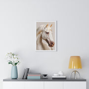 Elegant White Horse Art, Vertical Framed Poster, Horse Decor, Animal Lover Gift, Wall Art, Home Gallery Display