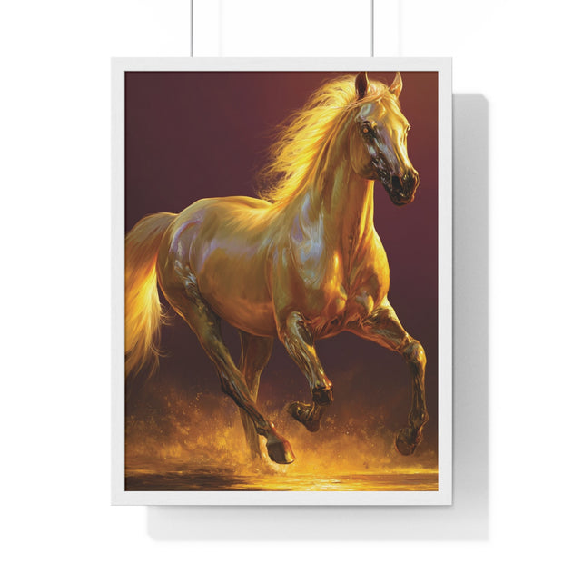 Golden Horse Vertical Framed Poster, Equestrian Decor, Horse Lover Gift, Wall Art, Home Office Decoration