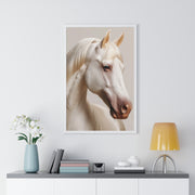 Elegant White Horse Art, Vertical Framed Poster, Horse Decor, Animal Lover Gift, Wall Art, Home Gallery Display