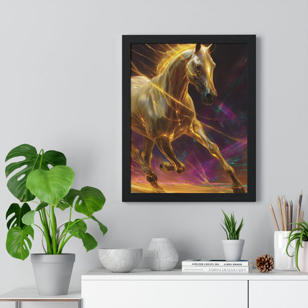 Majestic Golden Horse Framed Poster, Horse Art, Equine Decor, Animal Lover Gift, Wall Art for Home, Motivational Wall Decor