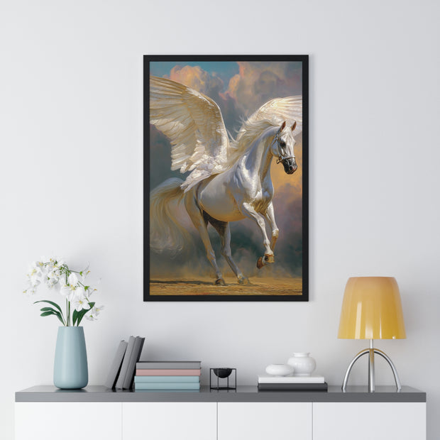 Majestic Pegasus Vertical Framed Poster | Wall Art, Home Decor, Equine Art, Gift for Horse Lovers, Fantasy Art