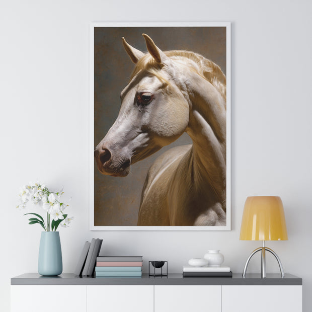 Elegant Horse Framed Art Print, White Horse Wall Decor, Equine Decor, Animal Lover Gift, Rustic Home Wall Art