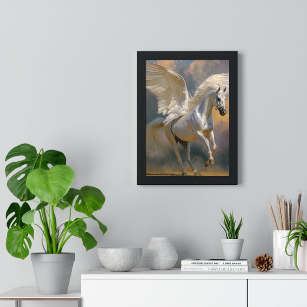 Majestic Pegasus Vertical Framed Poster | Wall Art, Home Decor, Equine Art, Gift for Horse Lovers, Fantasy Art