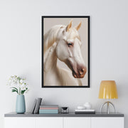Elegant White Horse Art, Vertical Framed Poster, Horse Decor, Animal Lover Gift, Wall Art, Home Gallery Display