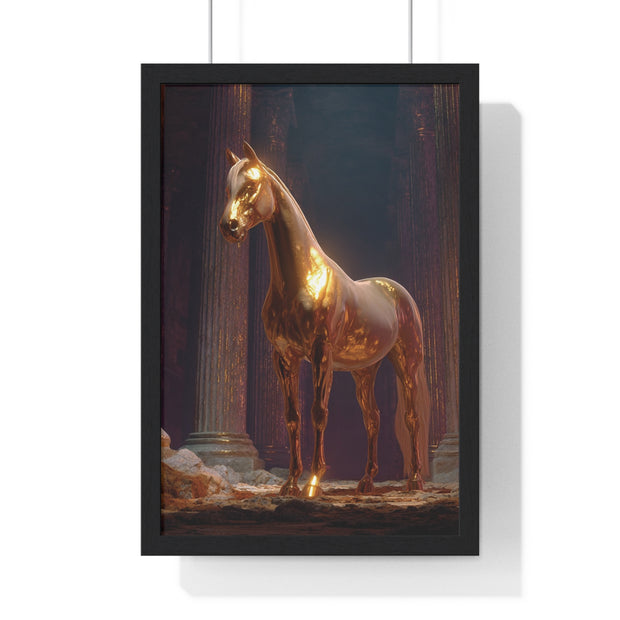 Elegant Gold Horse Vertical Framed Poster, Home Decor, Fine Art Print, Wall Art, Modern Decor, Gift for Horse Lovers