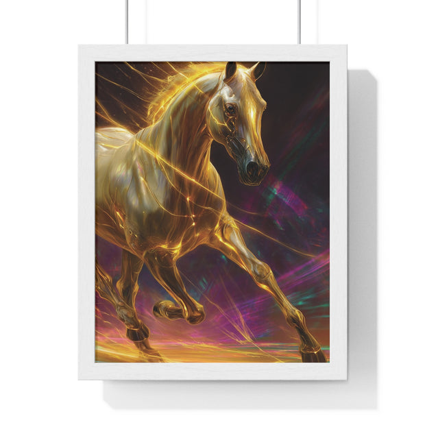 Majestic Golden Horse Framed Poster, Horse Art, Equine Decor, Animal Lover Gift, Wall Art for Home, Motivational Wall Decor
