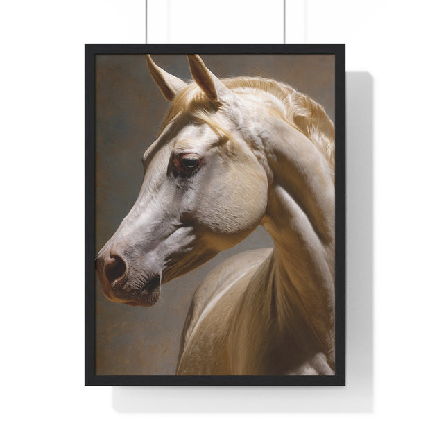 Elegant Horse Framed Art Print, White Horse Wall Decor, Equine Decor, Animal Lover Gift, Rustic Home Wall Art