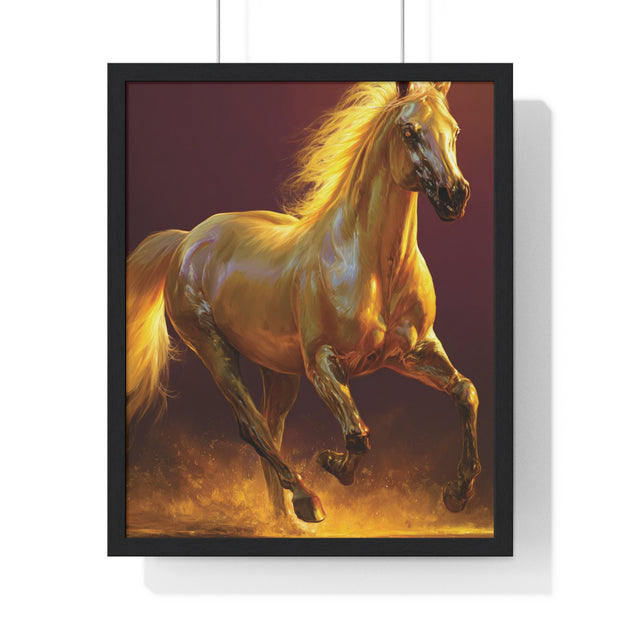 Golden Horse Vertical Framed Poster, Equestrian Decor, Horse Lover Gift, Wall Art, Home Office Decoration