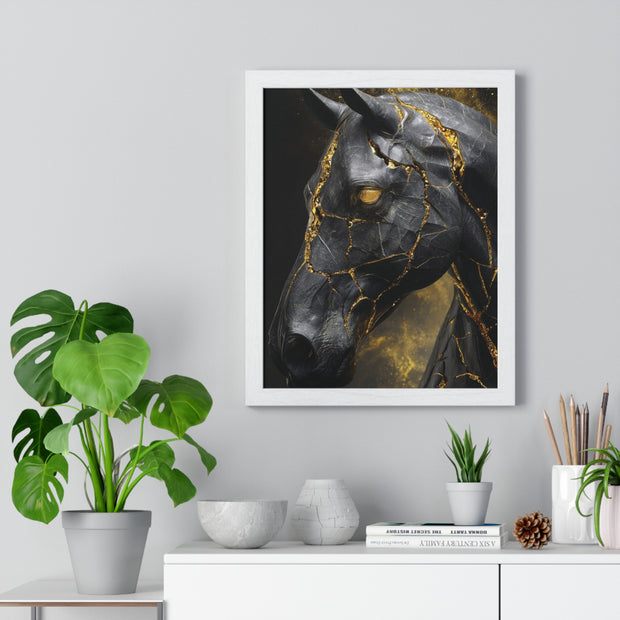 Elegant Horse Framed Art Print, Modern Wall Decor, Unique Home Accent, Gift for Horse Lovers, Art for Living Room, Black Gold Art
