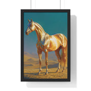 Golden Horse Vertical Framed Poster, Modern Wall Art, Equestrian Decor, Animal Lover Gift, Home Aesthetic