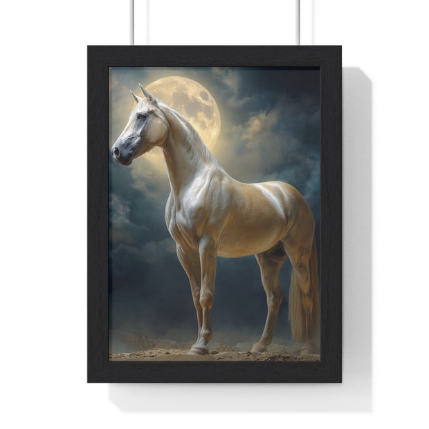 Majestic Horse Vertical Framed Poster | Equestrian Art Decor | Perfect Gift for Horse Lovers | Moonlit Wall Art | Home Office Decoration