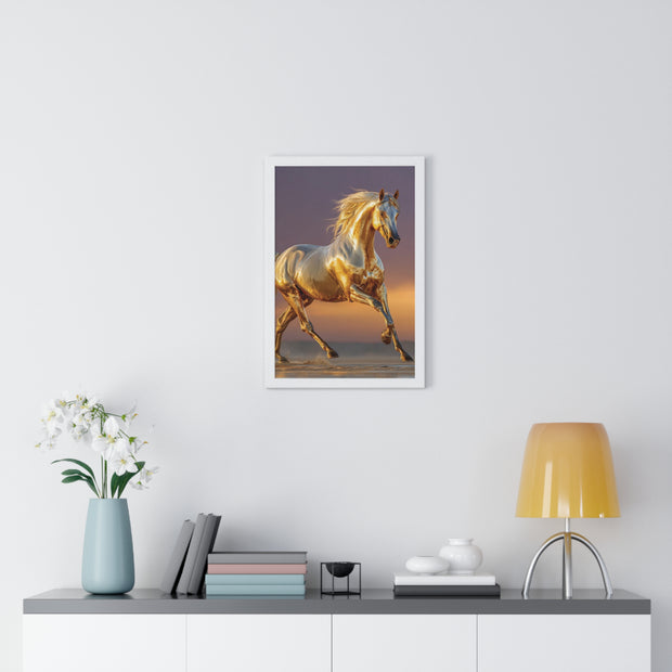 Golden Horse Framed Art Print, Equine Wall Decor, Horse Lover Gift, Equestrian Decor, Animal Home Art, Rustic Farmhouse Wall Art