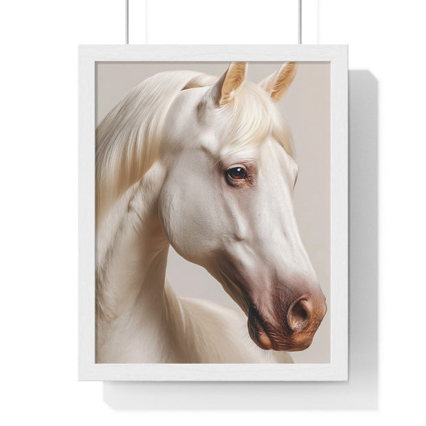 Elegant White Horse Art, Vertical Framed Poster, Horse Decor, Animal Lover Gift, Wall Art, Home Gallery Display