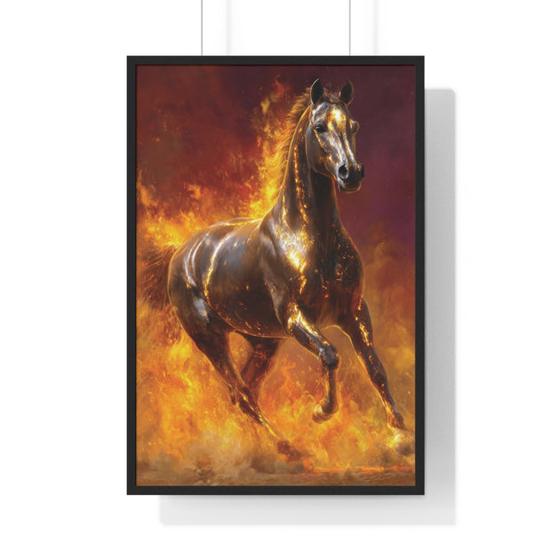 Majestic Fire Horse Vertical Framed Poster, Horse Wall Art, Equestrian Decor, Gift for Animal Lovers, Unique Home Decor