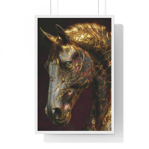 Elegant Horse Framed Art Print | Gold Abstract Horse Wall Decor, Horse Lover Gift, Rustic Home Decor, Equine Print