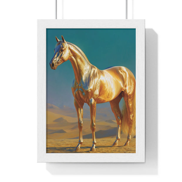 Golden Horse Vertical Framed Poster, Modern Wall Art, Equestrian Decor, Animal Lover Gift, Home Aesthetic