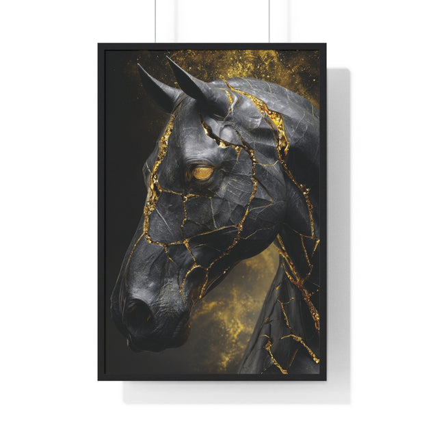 Elegant Horse Framed Art Print, Modern Wall Decor, Unique Home Accent, Gift for Horse Lovers, Art for Living Room, Black Gold Art