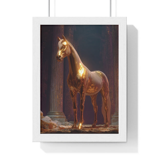Elegant Gold Horse Vertical Framed Poster, Home Decor, Fine Art Print, Wall Art, Modern Decor, Gift for Horse Lovers