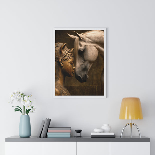 Horse and Statue Framed Art Print, Nostalgic Wall Decor for Horse Lovers, Unique Gift for Home, Equestrian Art, Equine Themed Wall Art