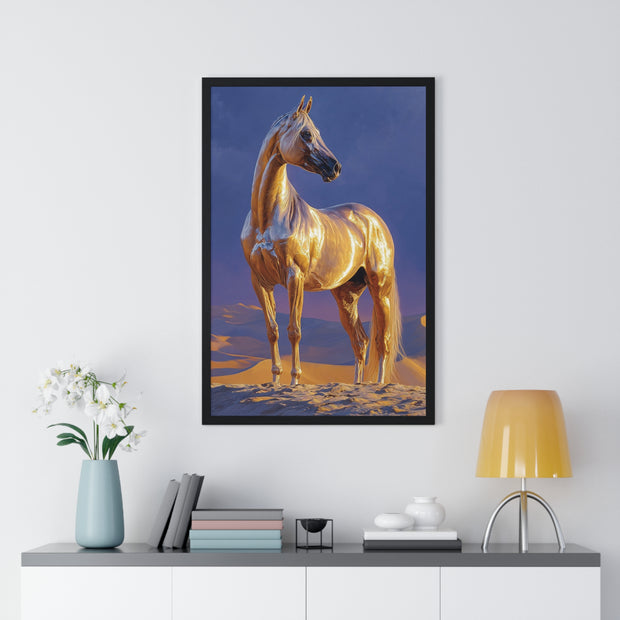 Golden Horse Framed Art Print, Equine Wall Decor, Animal Lover Gift, Nature Artwork, Equestrian Home Decor