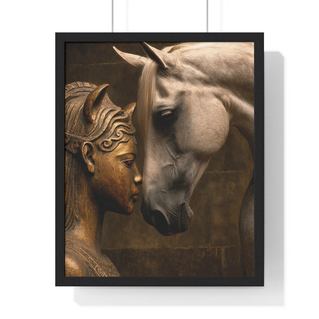 Horse and Statue Framed Art Print, Nostalgic Wall Decor for Horse Lovers, Unique Gift for Home, Equestrian Art, Equine Themed Wall Art