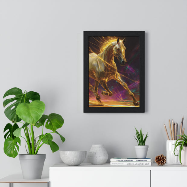 Majestic Golden Horse Framed Poster, Horse Art, Equine Decor, Animal Lover Gift, Wall Art for Home, Motivational Wall Decor