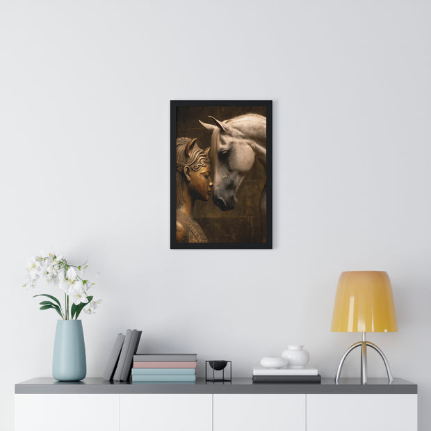 Horse and Statue Framed Art Print, Nostalgic Wall Decor for Horse Lovers, Unique Gift for Home, Equestrian Art, Equine Themed Wall Art