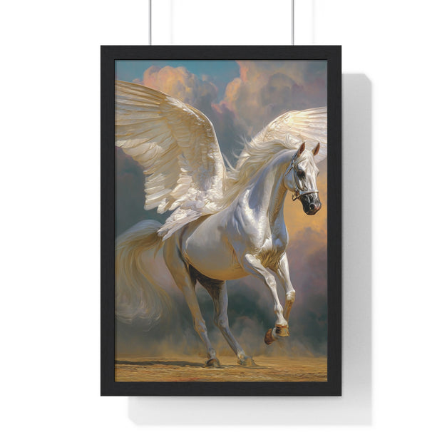 Majestic Pegasus Vertical Framed Poster | Wall Art, Home Decor, Equine Art, Gift for Horse Lovers, Fantasy Art