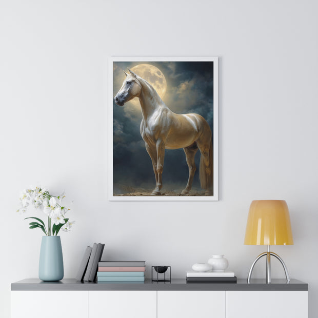 Majestic Horse Vertical Framed Poster | Equestrian Art Decor | Perfect Gift for Horse Lovers | Moonlit Wall Art | Home Office Decoration