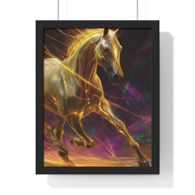 Majestic Golden Horse Framed Poster, Horse Art, Equine Decor, Animal Lover Gift, Wall Art for Home, Motivational Wall Decor