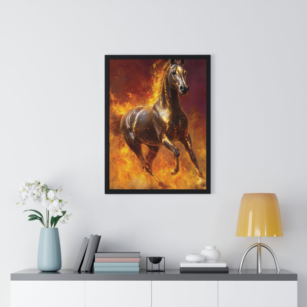 Majestic Fire Horse Vertical Framed Poster, Horse Wall Art, Equestrian Decor, Gift for Animal Lovers, Unique Home Decor