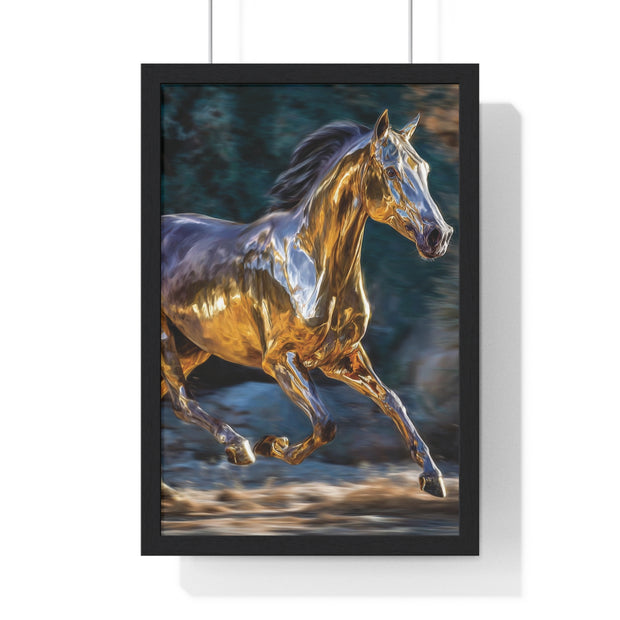 Golden Horse Framed Poster, Equestrian Art, Animal Lover Gift, Home Decor, Wall Art, Gift for Horse Enthusiasts