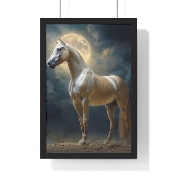 Majestic Horse Vertical Framed Poster | Equestrian Art Decor | Perfect Gift for Horse Lovers | Moonlit Wall Art | Home Office Decoration