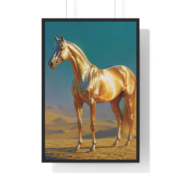 Golden Horse Vertical Framed Poster, Modern Wall Art, Equestrian Decor, Animal Lover Gift, Home Aesthetic