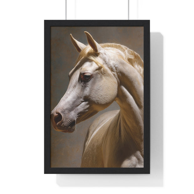 Elegant Horse Framed Art Print, White Horse Wall Decor, Equine Decor, Animal Lover Gift, Rustic Home Wall Art
