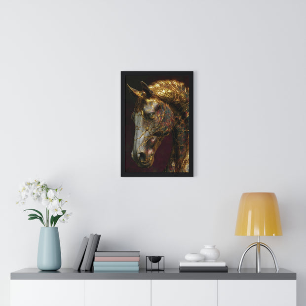 Elegant Horse Framed Art Print | Gold Abstract Horse Wall Decor, Horse Lover Gift, Rustic Home Decor, Equine Print