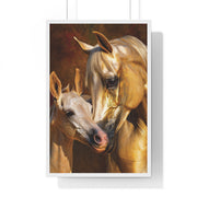 Majestic Horse Love Vertical Framed Poster, Equestrian Art Print, Animal Lovers Decor, Horse Mother and Foal, Home Wall Art
