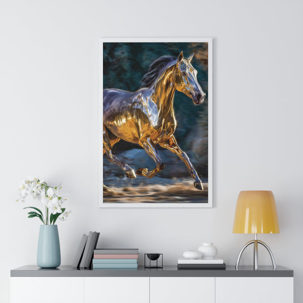 Golden Horse Framed Poster, Equestrian Art, Animal Lover Gift, Home Decor, Wall Art, Gift for Horse Enthusiasts