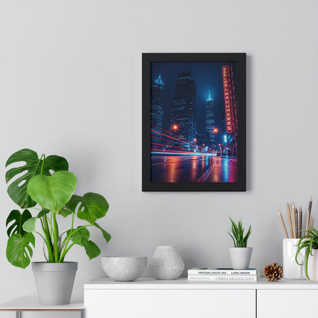 Urban Nightscape Framed Poster, Modern Wall Art, City Skyline Print, Stylish Home Decor, Perfect Gift for City Lovers