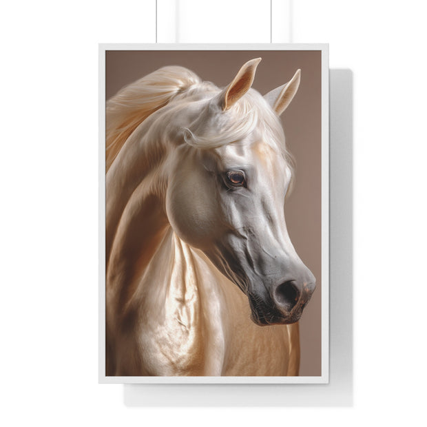 Majestic White Horse Art Print | Vertical Framed Poster for Home Decor, Horse Lover Gift, Equestrian Wall Art, Animal Themed Room
